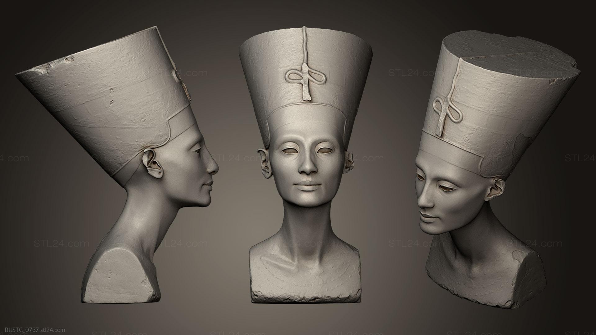 Бюсты и барельефы известных личностей (Нефертити, BUSTC_0737) 3D модель для ЧПУ станка